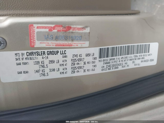 Продаж на аукціоні авто 2014 Chrysler Town & Country Touring, vin: 2C4RC1BGXER342616, номер лоту: 44482751