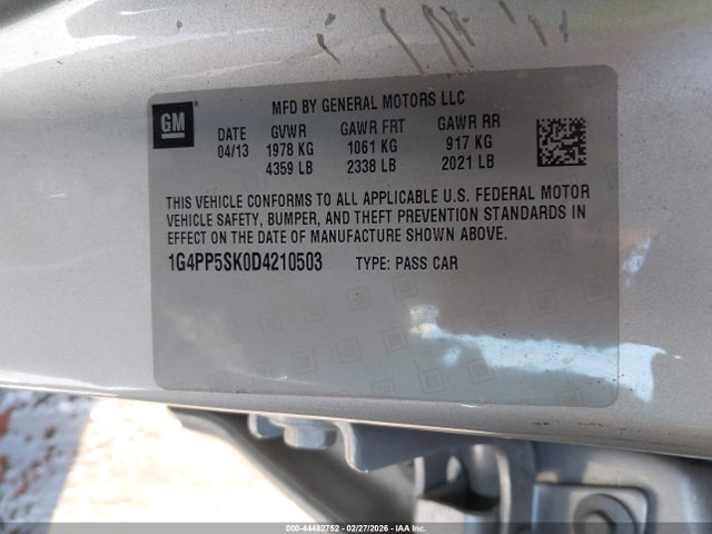 44482752 :رقم المزاد ، 1G4PP5SK0D4210503 vin ، 2013 Buick Verano مزاد بيع