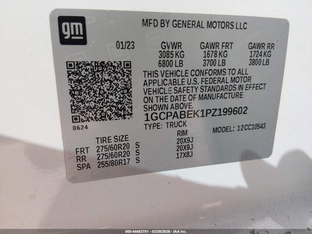 44482781 :رقم المزاد ، 1GCPABEK1PZ199602 vin ، 2023 Chevrolet Silverado 1500 2wd  Short Bed Custom مزاد بيع
