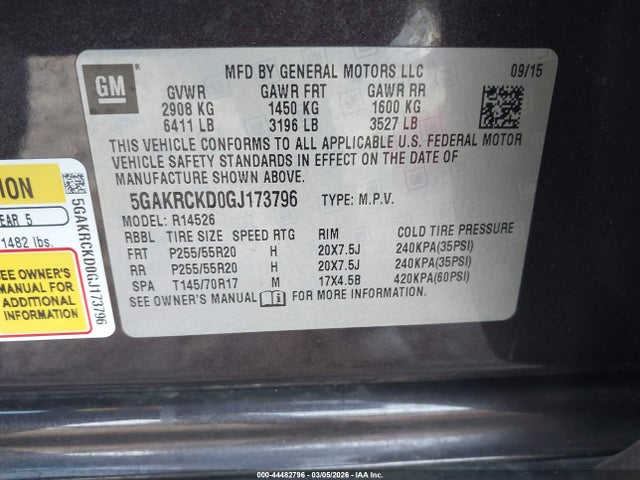 Auction sale of the 2016 Buick Enclave Premium, vin: 5GAKRCKD0GJ173796, lot number: 44482796