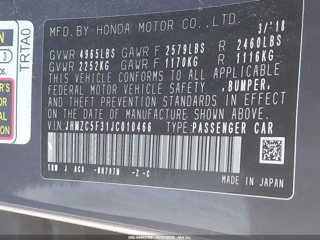 2018 HONDA CLARITY PLUG-IN HYBRID JHMZC5F31JC010466 Photo 8