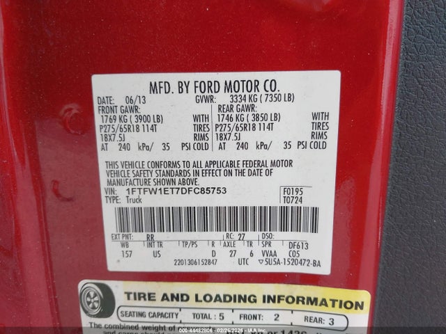 2013 FORD F-150 1FTFW1ET7DFC85753 Photo 8