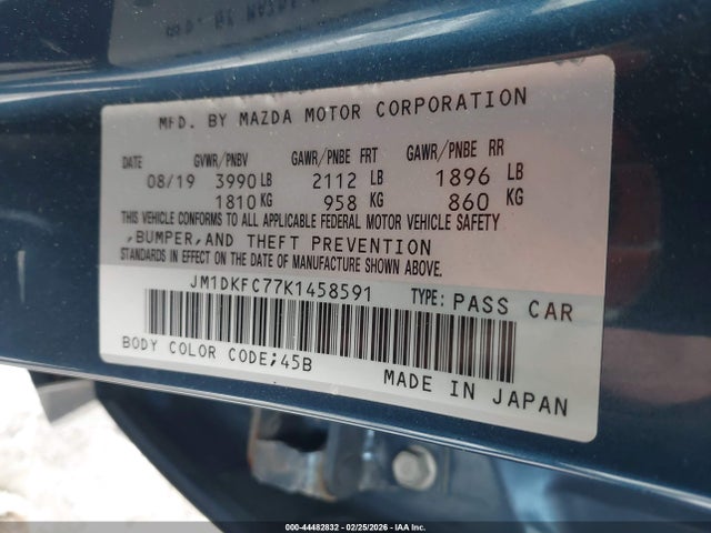 44482832 :رقم المزاد ، JM1DKFC77K1458591 vin ، 2019 Mazda Cx-3 Touring مزاد بيع