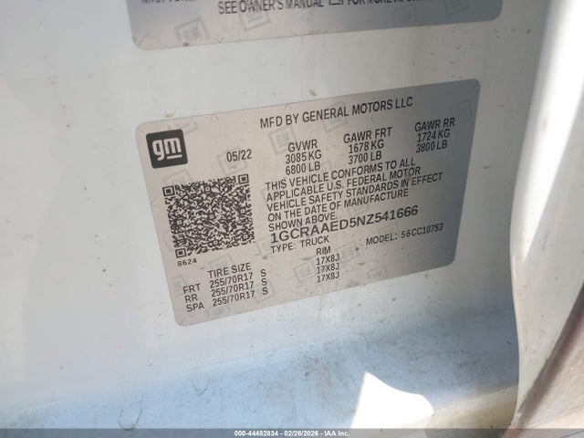 1GCRAAED5NZ541666 Chevrolet Silverado 1500 2wd Standard Bed Wt