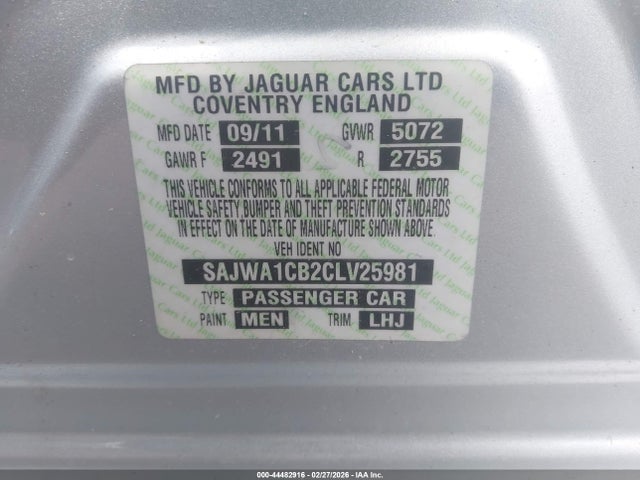 44482916 :رقم المزاد ، SAJWA1CB2CLV25981 vin ، 2012 Jaguar Xj مزاد بيع