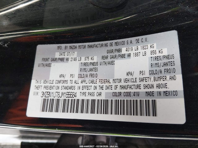Продажа на аукционе авто 2018 Mazda Mazda3 Sport, vin: 3MZBN1U78JM165684, номер лота: 44482927