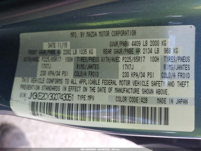 Продаж на аукціоні авто 2016 Mazda Cx-5 Touring, vin: JM3KE2CY3G0743051, номер лоту: 44482940