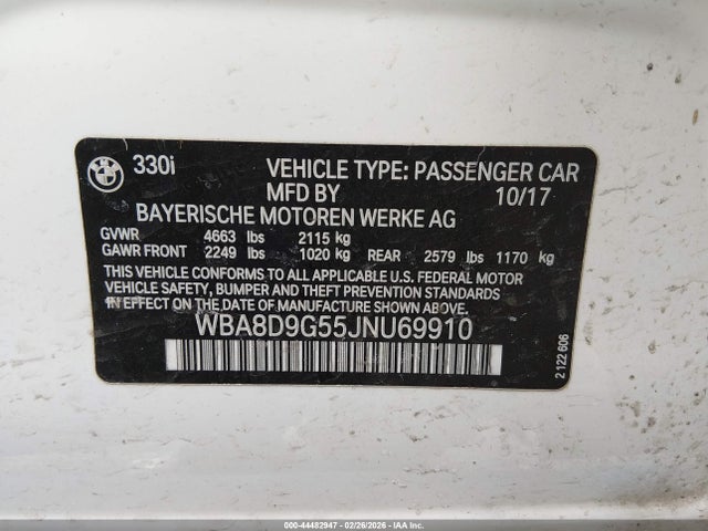 Продаж на аукціоні авто 2018 Bmw 330i Xdrive, vin: WBA8D9G55JNU69910, номер лоту: 44482947