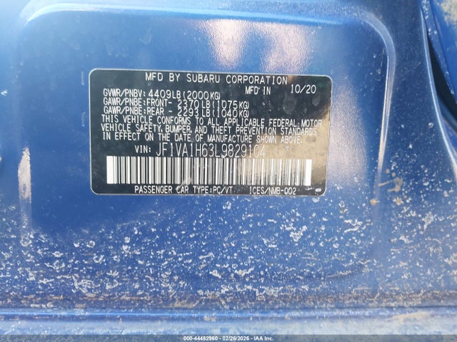 Продажа на аукционе авто 2020 Subaru Wrx Limited, vin: JF1VA1H63L9829104, номер лота: 44482960