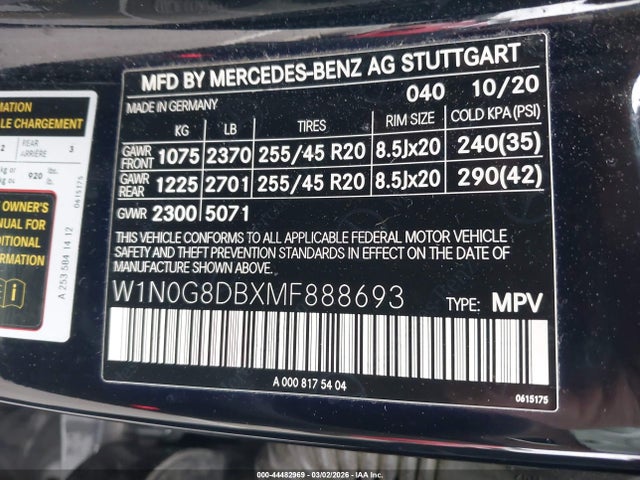 Aukcja sprzedaży 2021 Mercedes-benz Glc 300 Suv, vin: W1N0G8DBXMF888693, numer aukcji: 44482969