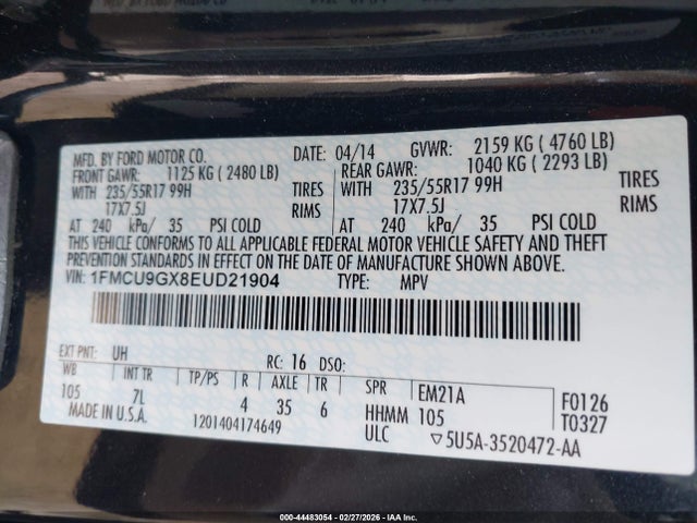 1FMCU9GX8EUD21904 Ford ESCAPE SE