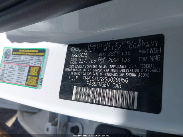 2025 Hyundai Elantra Sel Convenience მანქანა იყიდება აუქციონზე, vin: KMHLS4DG9SU029056, აუქციონის ნომერი: 44483063