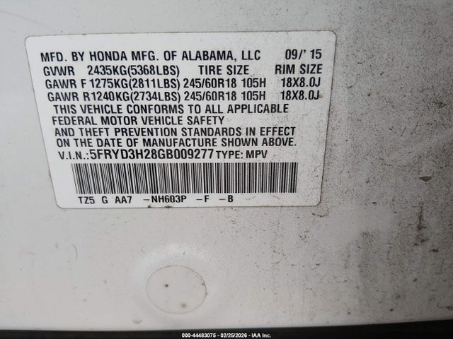 Продаж на аукціоні авто 2016 Acura Mdx Acurawatch Plus Package, vin: 5FRYD3H28GB009277, номер лоту: 44483075