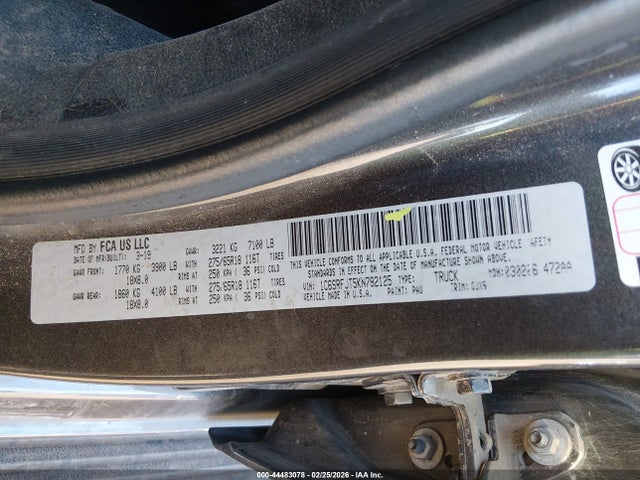 Продажа на аукционе авто 2019 Ram 1500 Laramie  4x4 5'7 Box, vin: 1C6SRFJT5KN782125, номер лота: 44483078