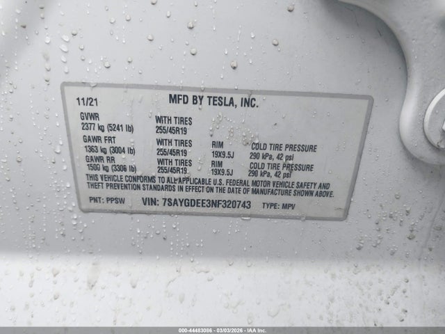 Aukcja sprzedaży 2022 Tesla Model Y Long Range Dual Motor All-wheel Drive, vin: 7SAYGDEE3NF320743, numer aukcji: 44483086