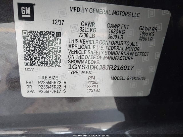 44483087 :رقم المزاد ، 1GYS4DKJ8JR216017 vin ، 2018 Cadillac Escalade Platinum مزاد بيع