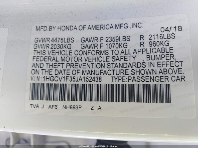 1HGCV1F35JA152438 Honda Accord Sport