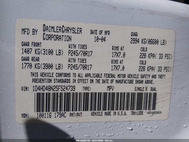 2005 DODGE DURANGO 1D4HD48N25F524739 Photo 8