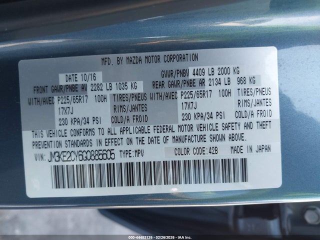 Aukcja sprzedaży 2016 Mazda Cx-5 Touring, vin: JM3KE2CY6G0885605, numer aukcji: 44483126