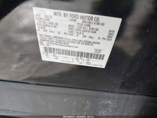 2016 Ford Explorer Xlt მანქანა იყიდება აუქციონზე, vin: 1FM5K8D86GGA01147, აუქციონის ნომერი: 44483214