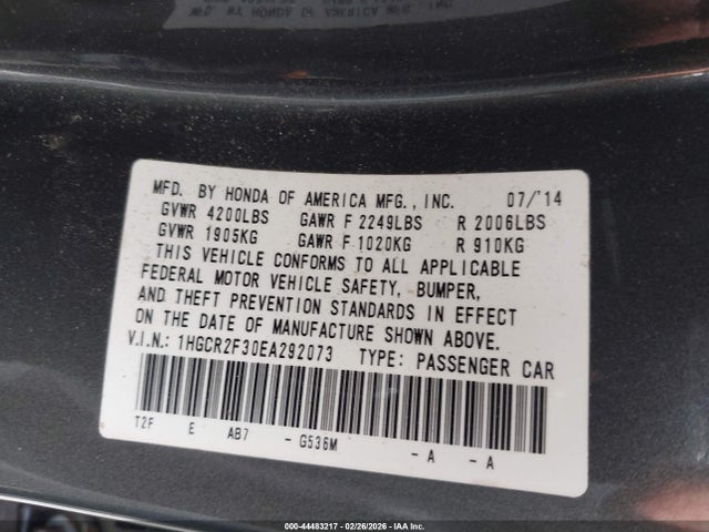 Продажа на аукционе авто 2014 Honda Accord Lx, vin: 1HGCR2F30EA292073, номер лота: 44483217