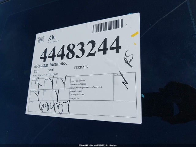 44483244 :رقم المزاد ، 3GKALPEV1ML328632 vin ، 2021 Gmc Terrain Fwd Slt مزاد بيع