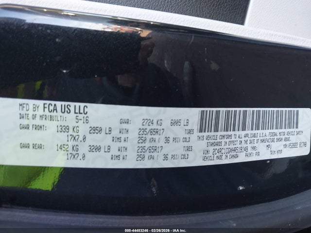 Aukcja sprzedaży 2017 Chrysler Pacifica Lx, vin: 2C4RC1CGXHR519149, numer aukcji: 44483246