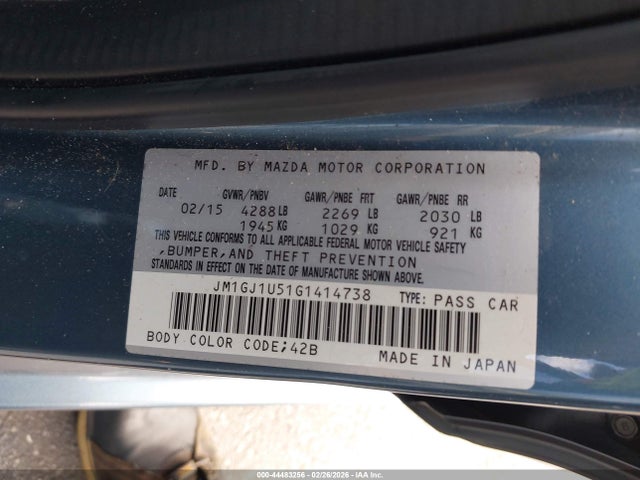 Aukcja sprzedaży 2016 Mazda Mazda6, vin: JM1GJ1U51G1414738, numer aukcji: 44483256