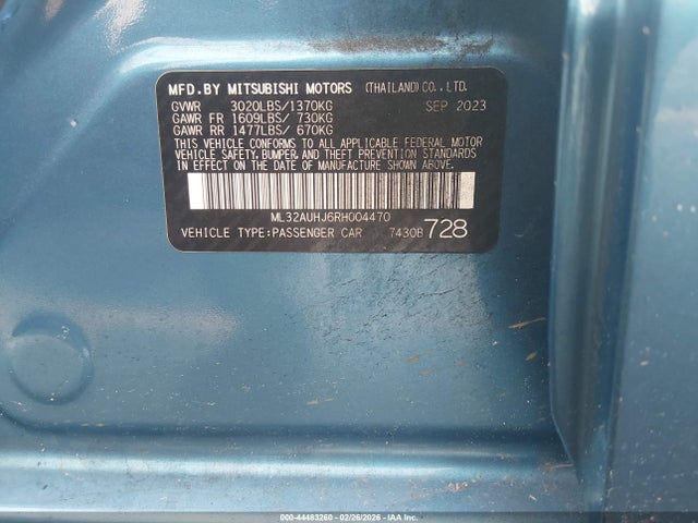 Продаж на аукціоні авто 2024 Mitsubishi Mirage Es, vin: ML32AUHJ6RH004470, номер лоту: 44483260