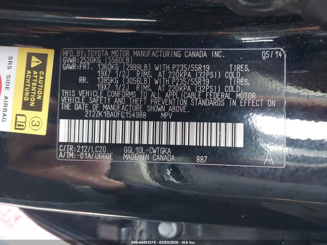 2015 Lexus Rx 350 მანქანა იყიდება აუქციონზე, vin: 2T2ZK1BA0FC154988, აუქციონის ნომერი: 44483315