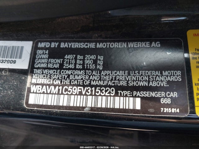 Продажа на аукционе авто 2015 Bmw X1 Sdrive28i, vin: WBAVM1C59FV315329, номер лота: 44483317