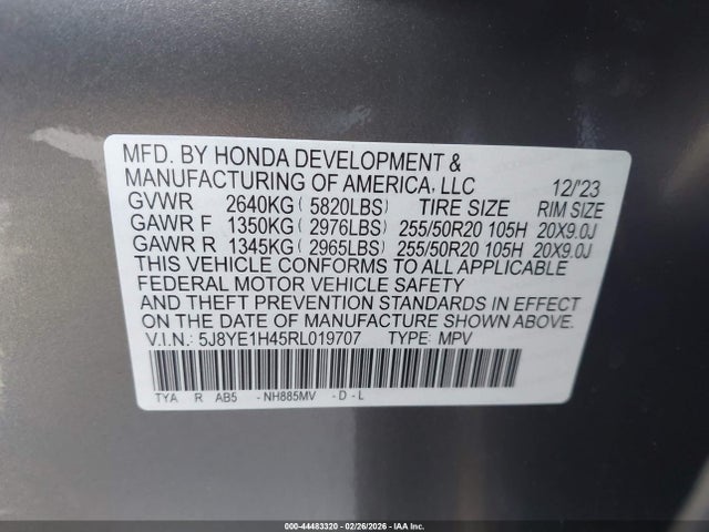 44483320 :رقم المزاد ، 5J8YE1H45RL019707 vin ، 2024 Acura Mdx Technology Package مزاد بيع