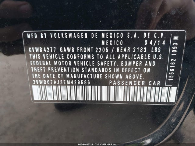 Aukcja sprzedaży 2014 Volkswagen Jetta 1.8t Se, vin: 3VWD07AJ3EM429586, numer aukcji: 44483329
