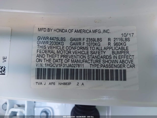 1HGCV1F31JA027811 Honda Accord Sport