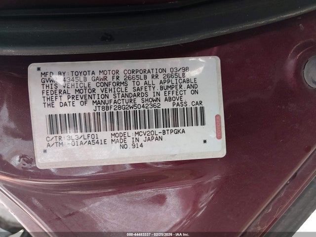 Продаж на аукціоні авто 1998 Lexus Es 300, vin: JT8BF28G2W5042362, номер лоту: 44483337