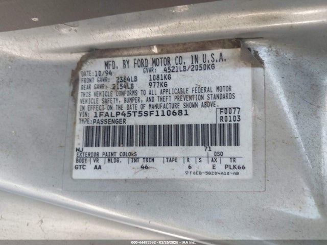 1995 FORD MUSTANG 1FALP45T5SF110681 Photo 8