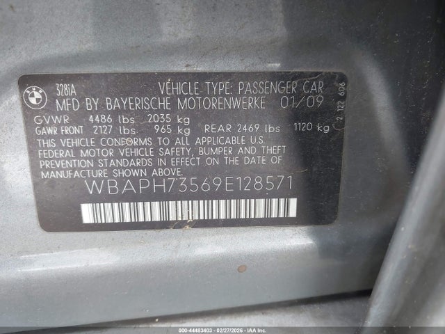 Продажа на аукционе авто 2009 Bmw 328i, vin: WBAPH73569E128571, номер лота: 44483403