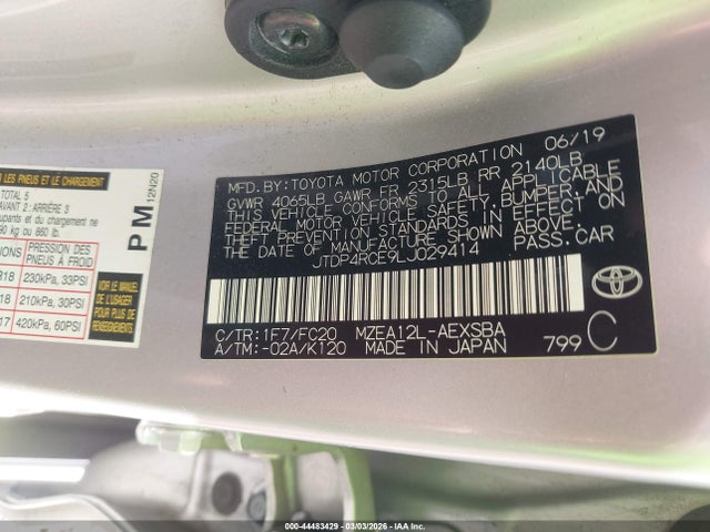Aukcja sprzedaży 2020 Toyota Corolla Se, vin: JTDP4RCE9LJ029414, numer aukcji: 44483429