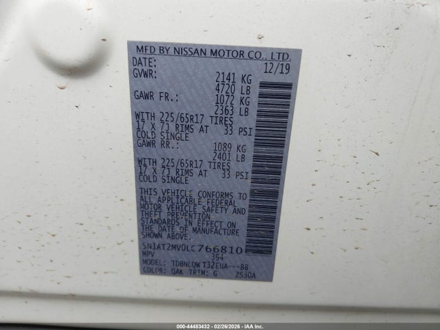 Продаж на аукціоні авто 2020 Nissan Rogue Sv Intelligent Awd, vin: 5N1AT2MV0LC766810, номер лоту: 44483432