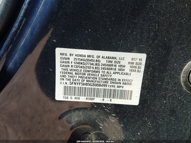 5FNYF5H85GB008499 Honda Pilot Ex-l
