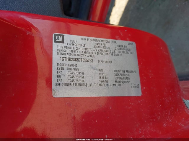 Aukcja sprzedaży 2007 Gmc Sierra 2500hd Sle1, vin: 1GTHK23K57F555233, numer aukcji: 44483462