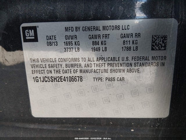 1G1JC5SH2E4106678 Chevrolet Sonic Lt Auto