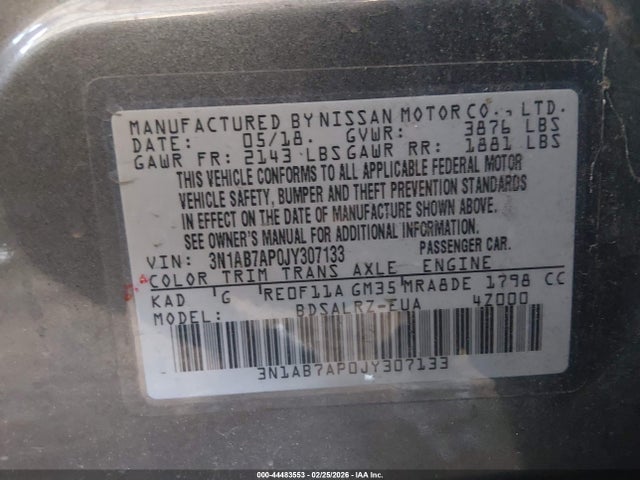 3N1AB7AP0JY307133 Nissan SENTRA SR