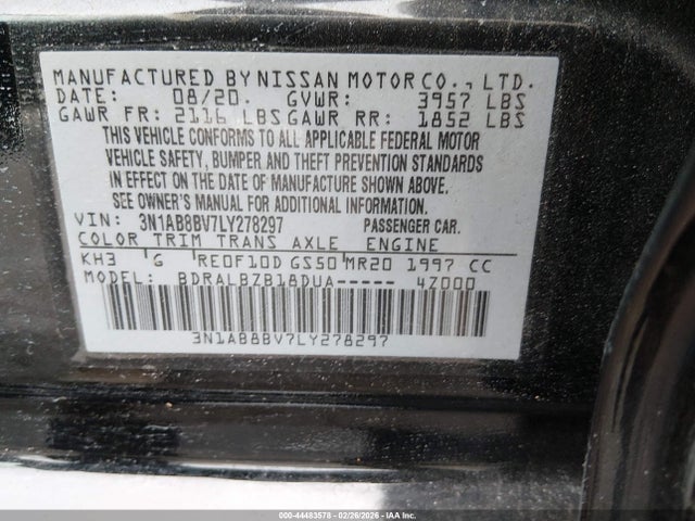 Продаж на аукціоні авто 2020 Nissan Sentra S Xtronic Cvt, vin: 3N1AB8BV7LY278297, номер лоту: 44483578