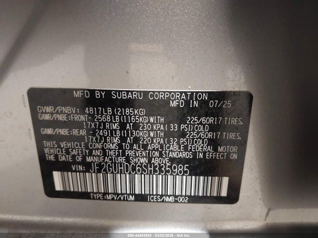 Aukcja sprzedaży 2025 Subaru Crosstrek Premium, vin: JF2GUHDC6SH335985, numer aukcji: 44483585