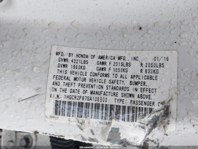 1HGCR2F87GA109900 Honda Accord Ex-l