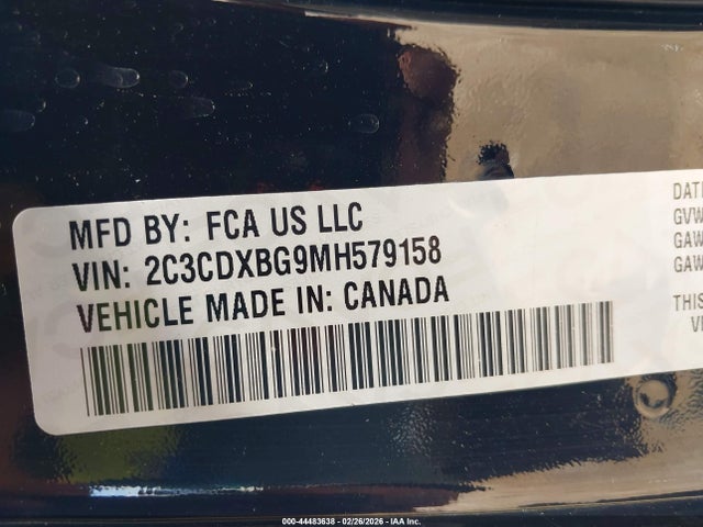 44483638 :رقم المزاد ، 2C3CDXBG9MH579158 vin ، 2021 Dodge Charger Sxt Rwd مزاد بيع