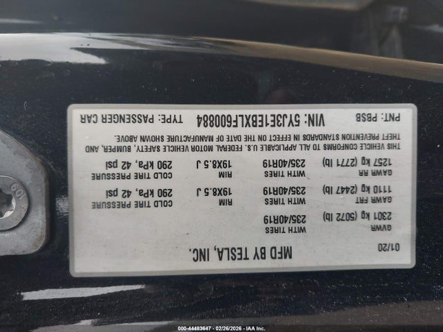 Aukcja sprzedaży 2020 Tesla Model 3 Long Range Dual Motor All-wheel Drive, vin: 5YJ3E1EBXLF600884, numer aukcji: 44483647