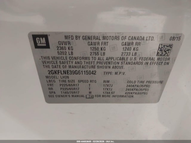 2016 Gmc Terrain Sle-2 მანქანა იყიდება აუქციონზე, vin: 2GKFLNE39G6115042, აუქციონის ნომერი: 44483649