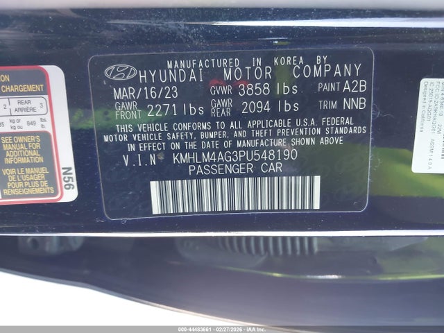 KMHLM4AG3PU548190 Hyundai ELANTRA SEL
